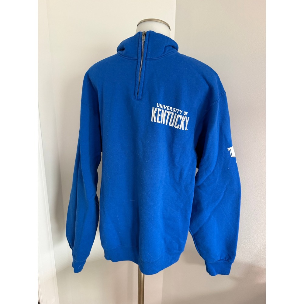Jerzees University of Kentucky Wildcats Quarter Zip Sweatshirt Blue Unisex Large